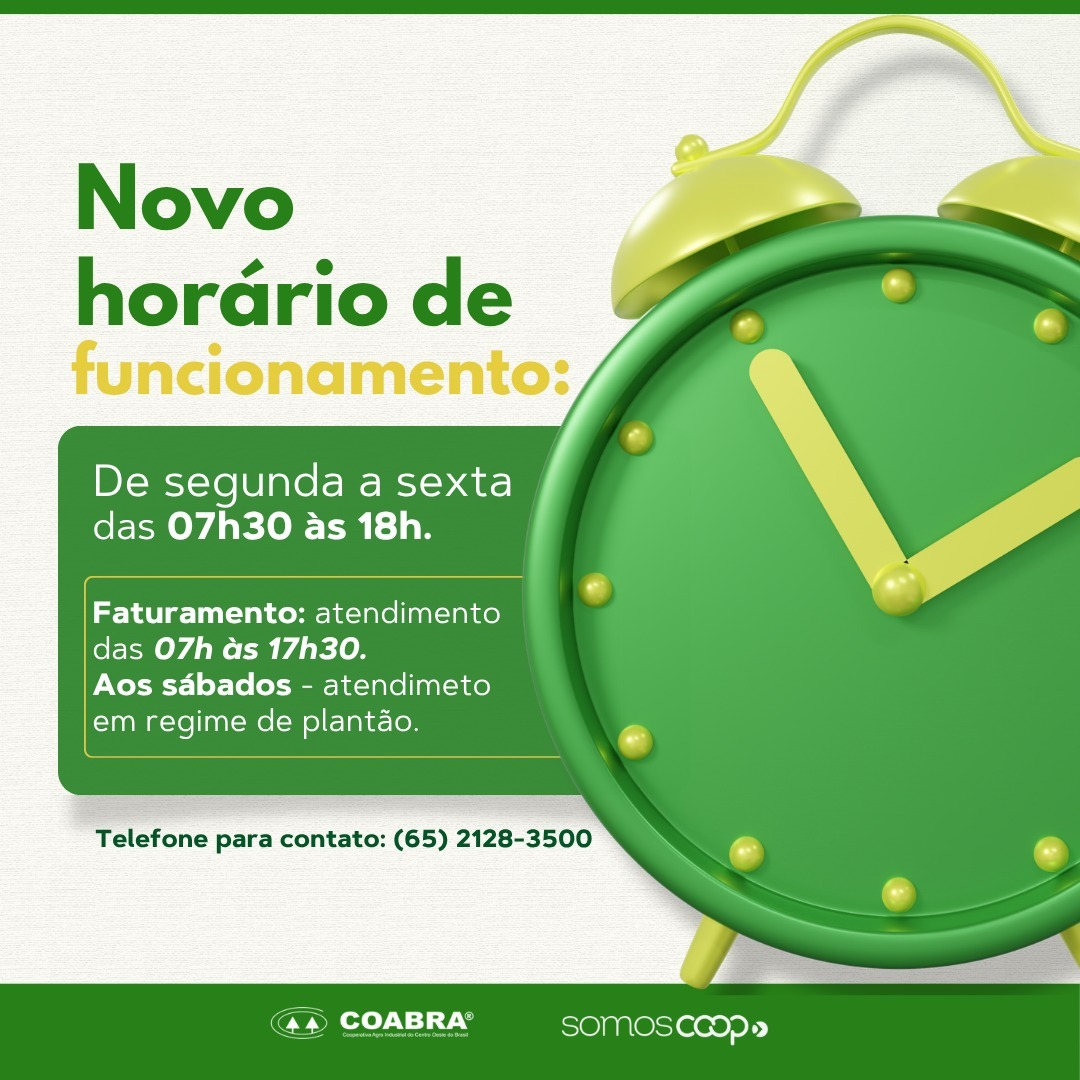 Novo horário de funcionamento
